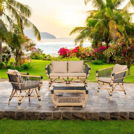 Garden lounge set in natural rattan with cushions included - Catelyn Viadurini