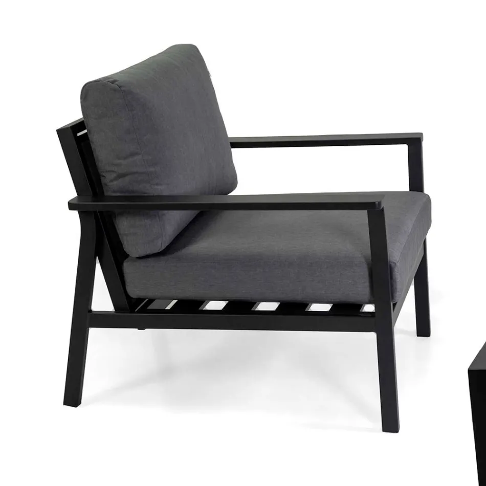Anthracite Aluminum Living Room with Anthracite Fabric Cushions - Villaggio Viadurini