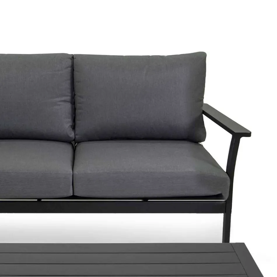 Anthracite Aluminum Living Room and Anthracite Fabric Cushions - Villaggio Viadurini