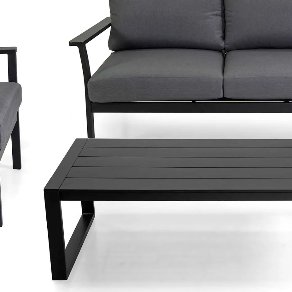 Anthracite Aluminum Living Room with Anthracite Fabric Cushions - Villaggio Viadurini