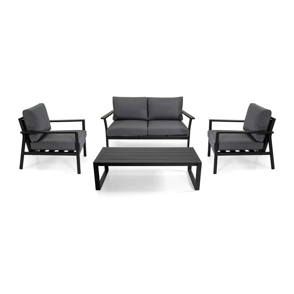 Anthracite Aluminum Living Room with Anthracite Fabric Cushions - Villaggio Viadurini