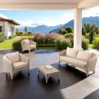 Polyrattan Living Room Brand REHAU in Different Finishes and White Cushions - Madness Viadurini