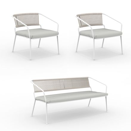 Garden lounge with armchairs and metal sofa Made in Italy - Prato Viadurini