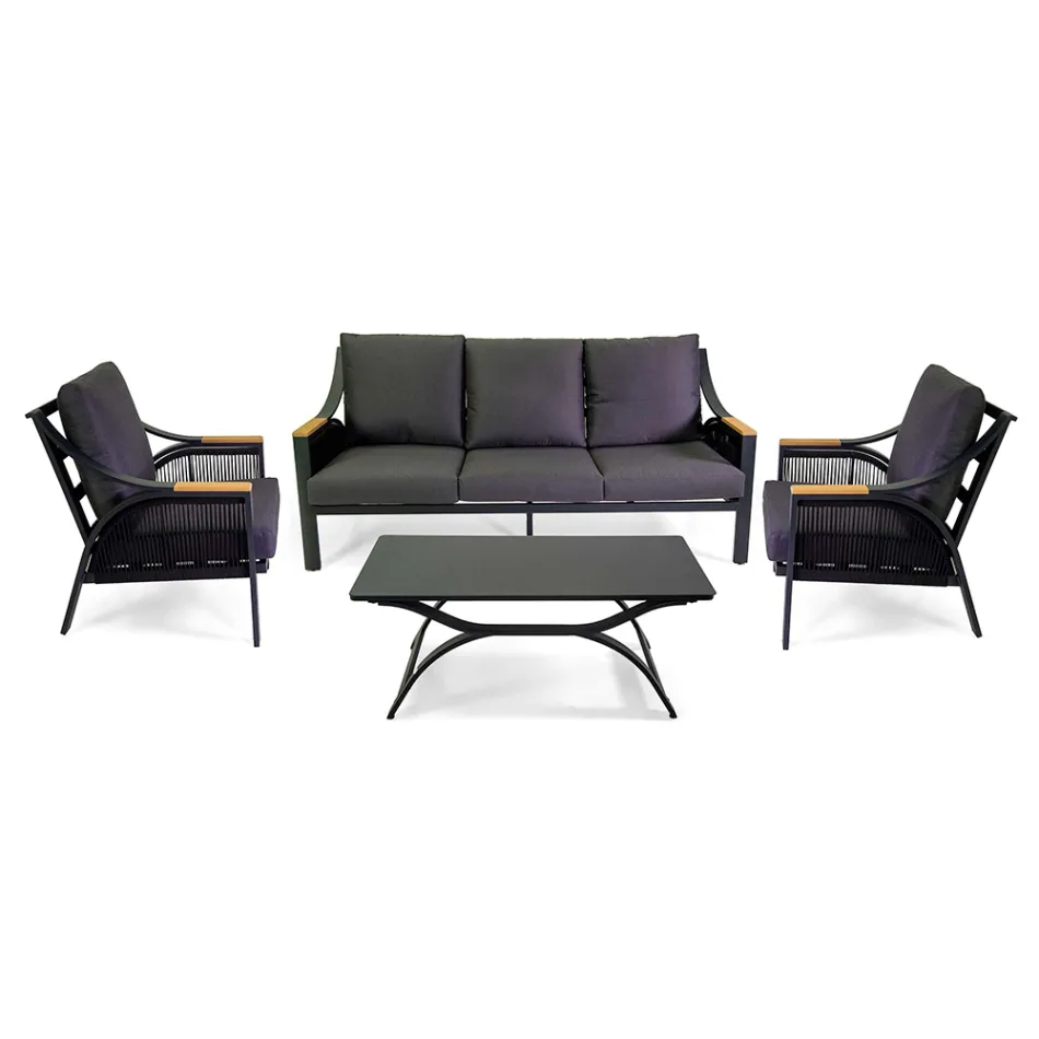 Living Room Made of Aluminum with Brazilian Teak Armrests - Diary Viadurini