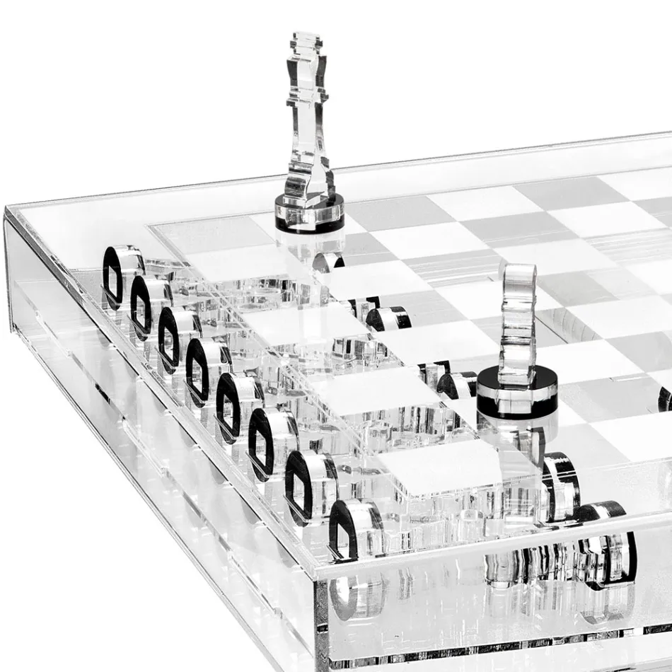 Transparent Plexiglass Chessboard with Drawer Made in Italy - Miriam Viadurini