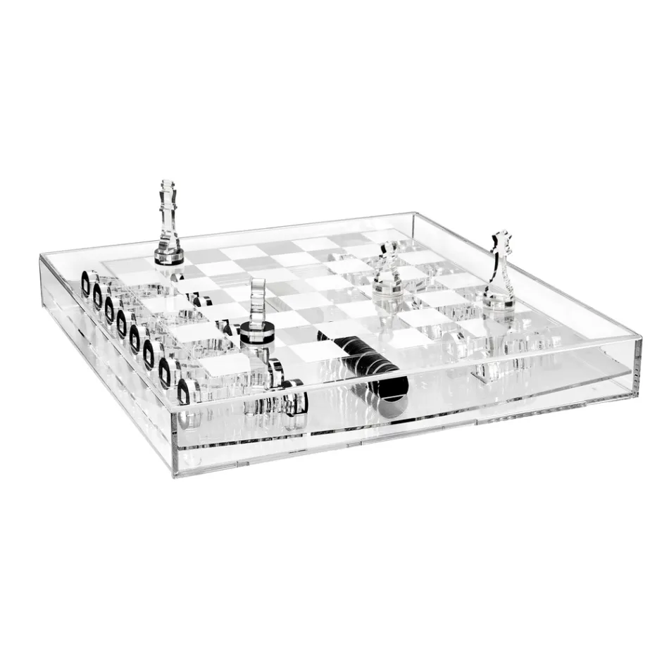 Transparent Plexiglass Chessboard with Drawer Made in Italy - Miriam Viadurini
