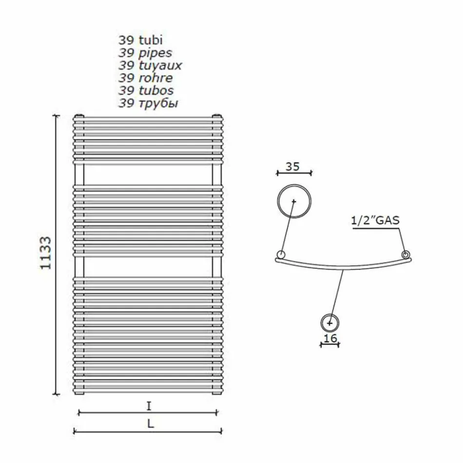 Vertical Design Hydraulic Bathroom Towel Warmer in Steel 1013 W - Griffin Viadurini
