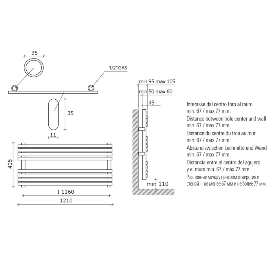 Hydraulic Towel Warmer in Carbon Steel Rust Matt Made in Italy - Fiaccole Viadurini