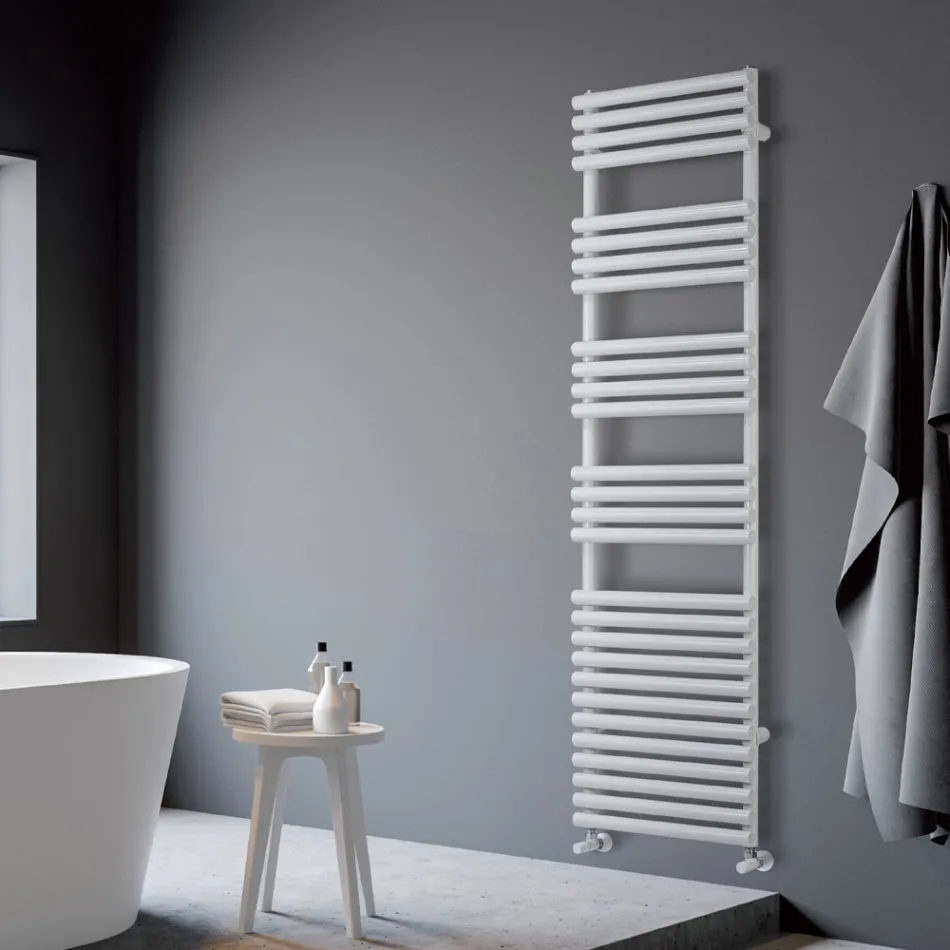 Hydraulic Steel Towel Warmer with Pure White Finish, Made in Italy - Lemon Viadurini