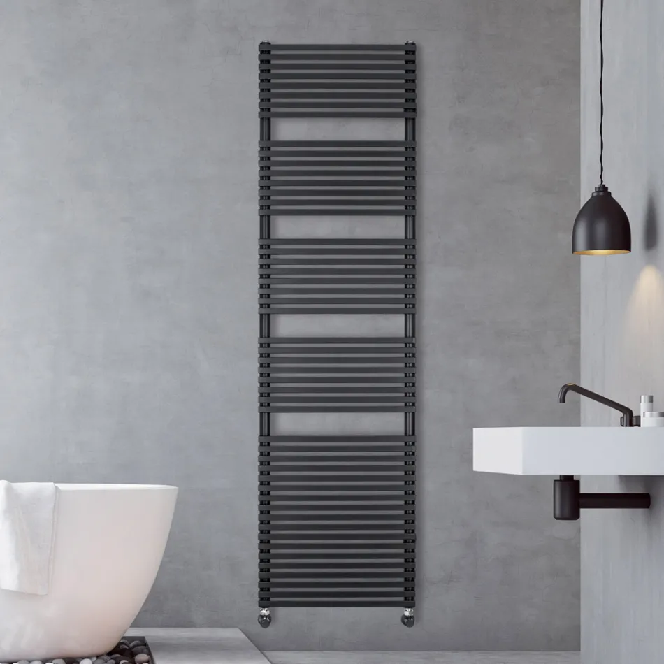 Mixed Towel Warmer in Steel Jet Black Finish Made in Italy - Brownies Viadurini