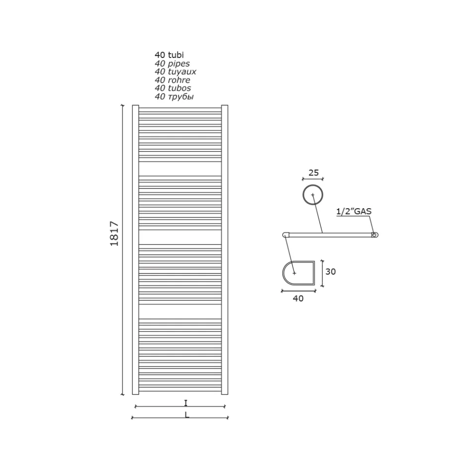 Single Hydraulic Towel Warmer in Carbon Steel Rust Made in Italy - Alan Viadurini