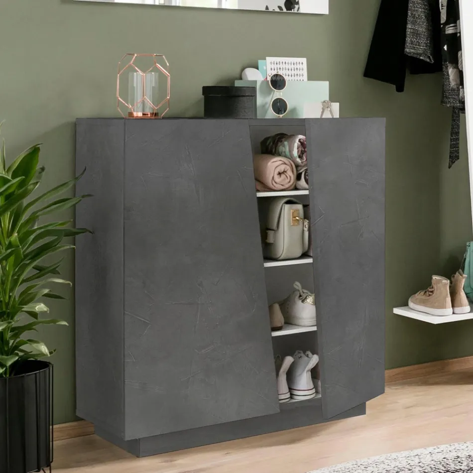 2-Door Shoe Cabinet in Sustainable White or Slate Melamine Wood - Joris Viadurini