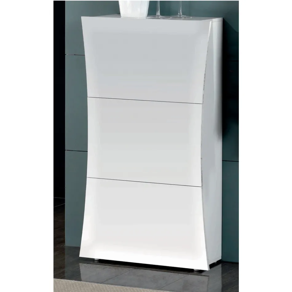Shoe Cabinet with 3 Doors in Arched Glossy White Lacquered Wood - Sabine Viadurini