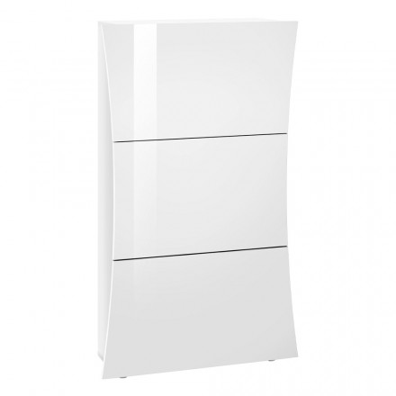Shoe Cabinet with 3 Doors in Arched Glossy White Lacquered Wood - Sabine Viadurini