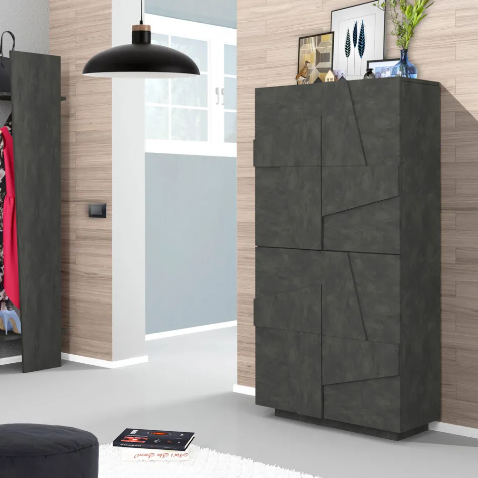 Indoor Melamine Shoe Cabinet with 4 Doors Made in Italy - Naditza Viadurini