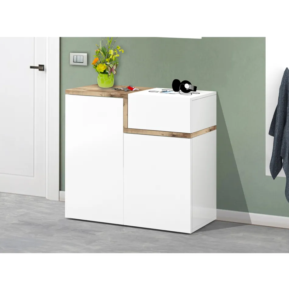 Entrance Shoe Rack 3 or 4 Doors in White Wood and Slate or Maple - Tiscali Viadurini