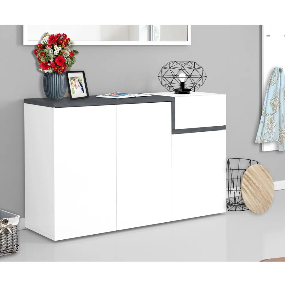 Entrance Shoe Rack 3 or 4 Doors in White Wood and Slate or Maple - Tiscali Viadurini