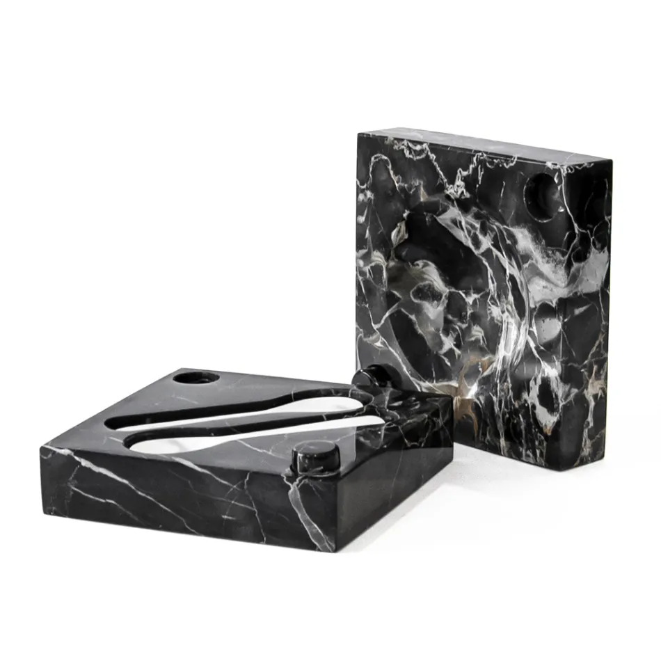 Caviar Box with Spoons in Carrara Marble Portoro - Jerry Viadurini