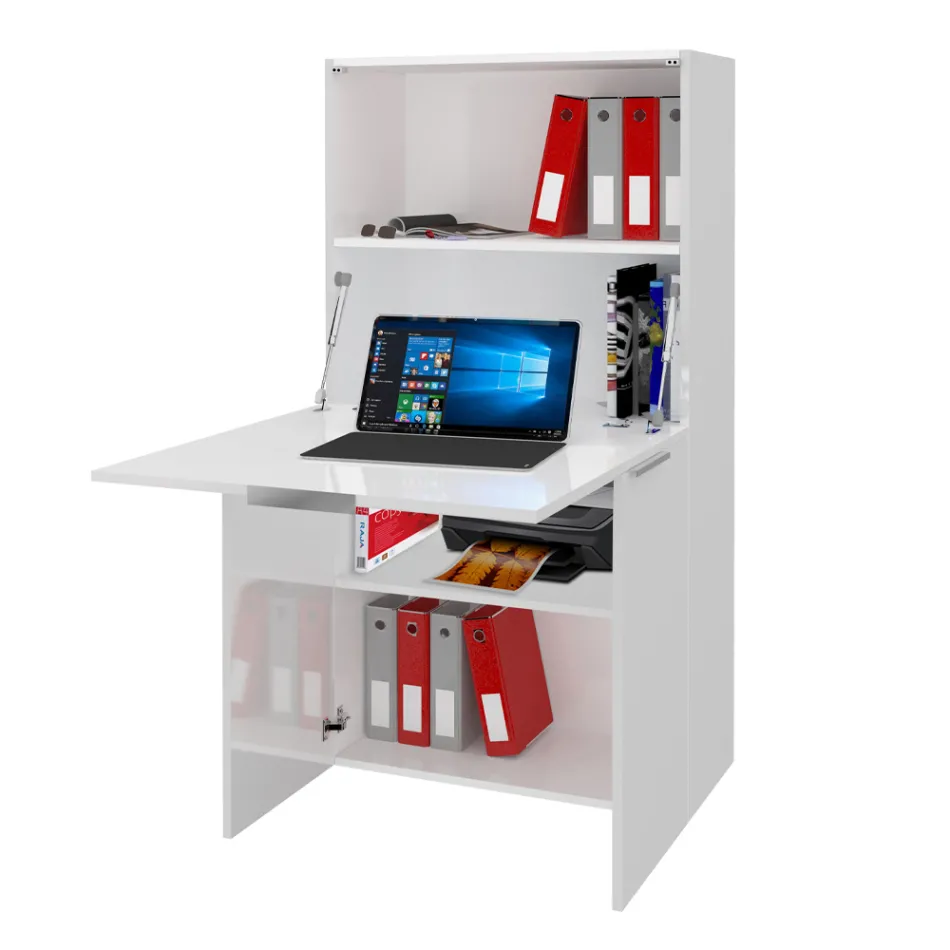 Modern White Wall Desk in Polished Wood Italian Design - Ghero Viadurini