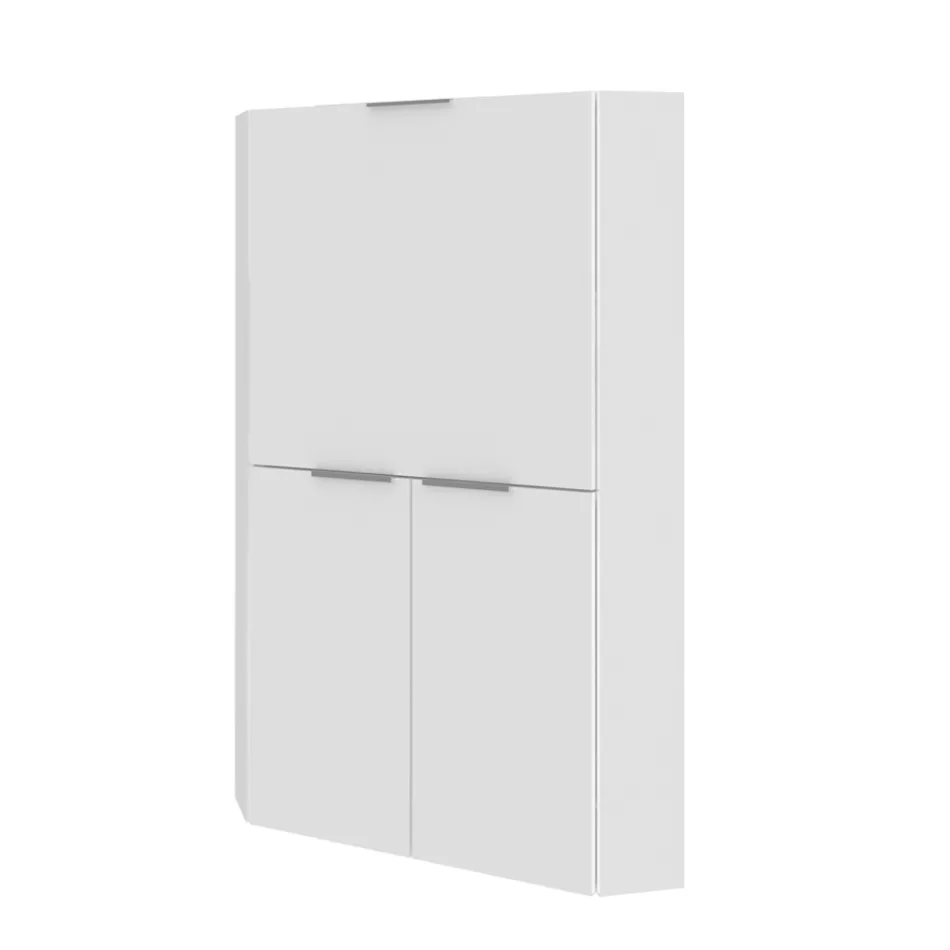 White Modern Corner Desk in Polished Wood Italian Design - Ghero Viadurini