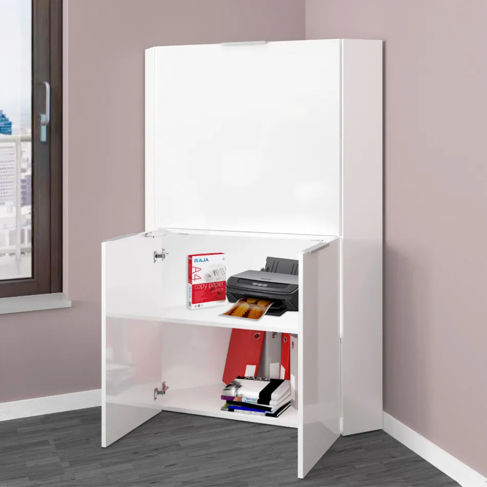 White Modern Corner Desk in Polished Wood Italian Design - Ghero Viadurini
