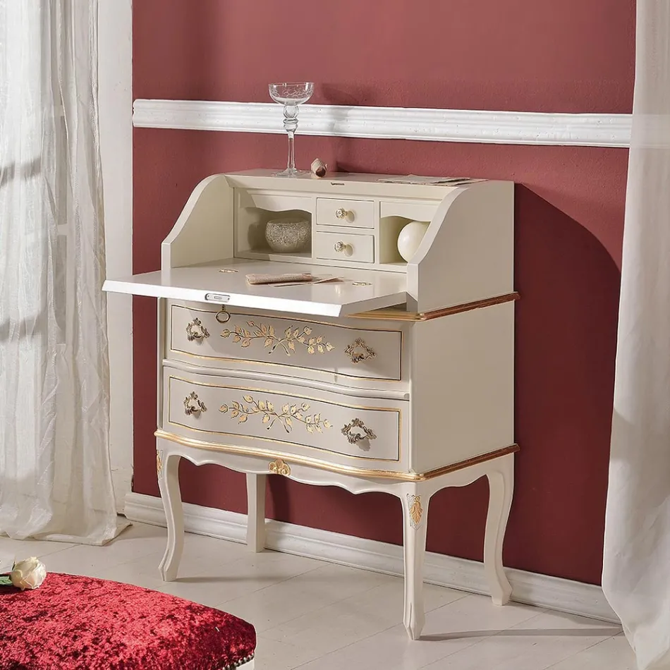 Classic Wooden Desk with Flap and Drawers Made in Italy - Elegant Viadurini