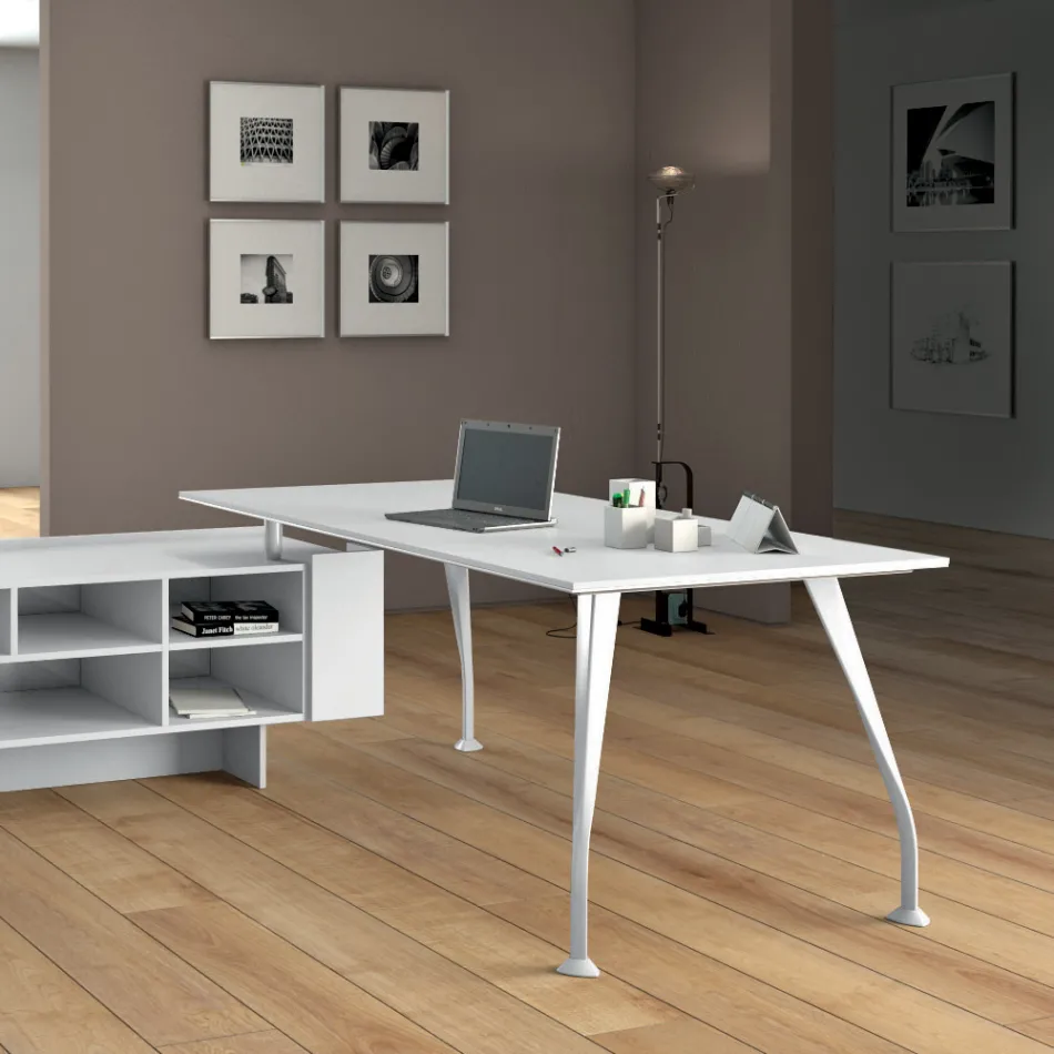 White executive desk with open unit - Serio Viadurini