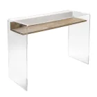 Transparent Plexiglass Desk with Design Wood Shelf - Carducci Viadurini