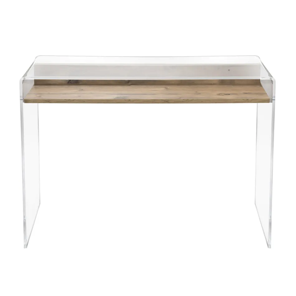 Transparent Plexiglass Desk with Design Wood Shelf - Carducci Viadurini