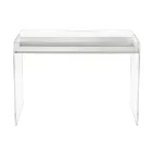 Transparent Plexiglass Desk with Design Wood Shelf - Carducci Viadurini