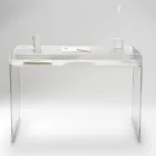 Transparent Plexiglass Desk with Design Wood Shelf - Carducci Viadurini