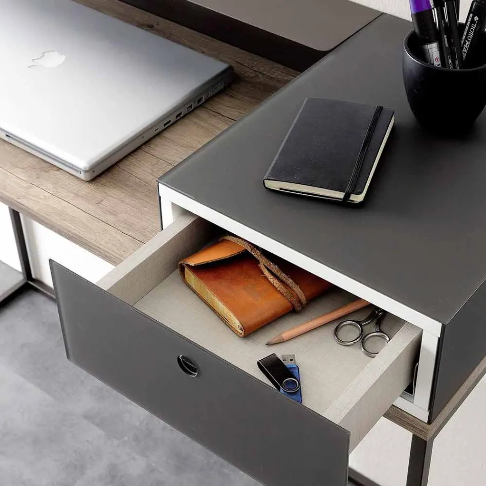 Modern Desk in Metal and Melamine with Drawer Made in Italy - Iridio Viadurini