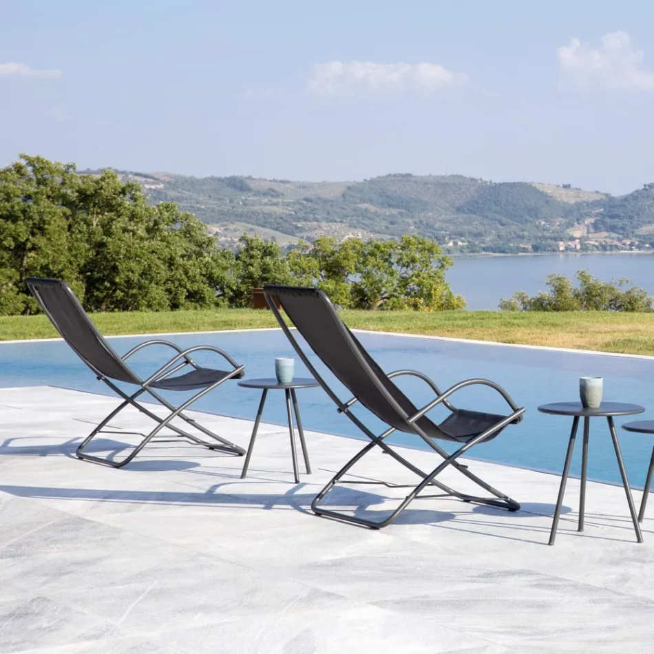 Folding Garden Deck Chair in Galvanized Steel Made in Italy 2 Pieces - Hobbit Viadurini