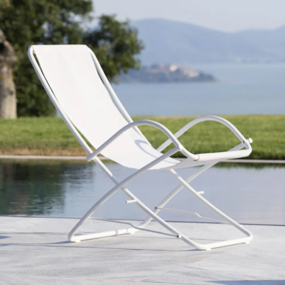 Folding Garden Deck Chair in Galvanized Steel Made in Italy 2 Pieces - Hobbit Viadurini