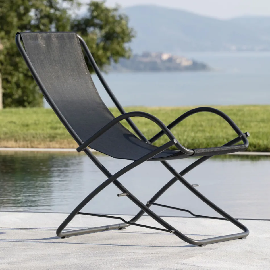 Folding Garden Deck Chair in Galvanized Steel Made in Italy 2 Pieces - Hobbit Viadurini