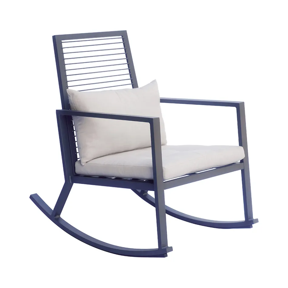 Outdoor Aluminum Rocking Chair with Padded Cushion - Brontolo Viadurini