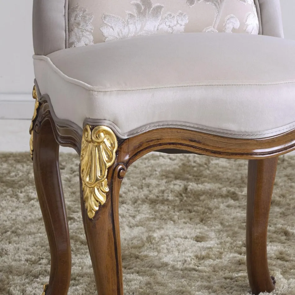 Classic Chair in Walnut Wood and Padded Fabric Made in Italy - Baroque Viadurini