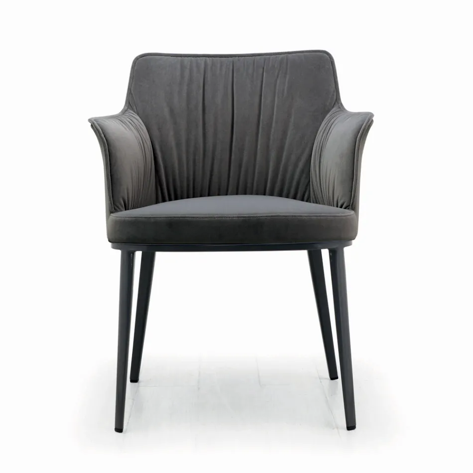 Chair with Armrests with Upholstered Seat and Steel Legs Made in Italy - Ascoli Viadurini
