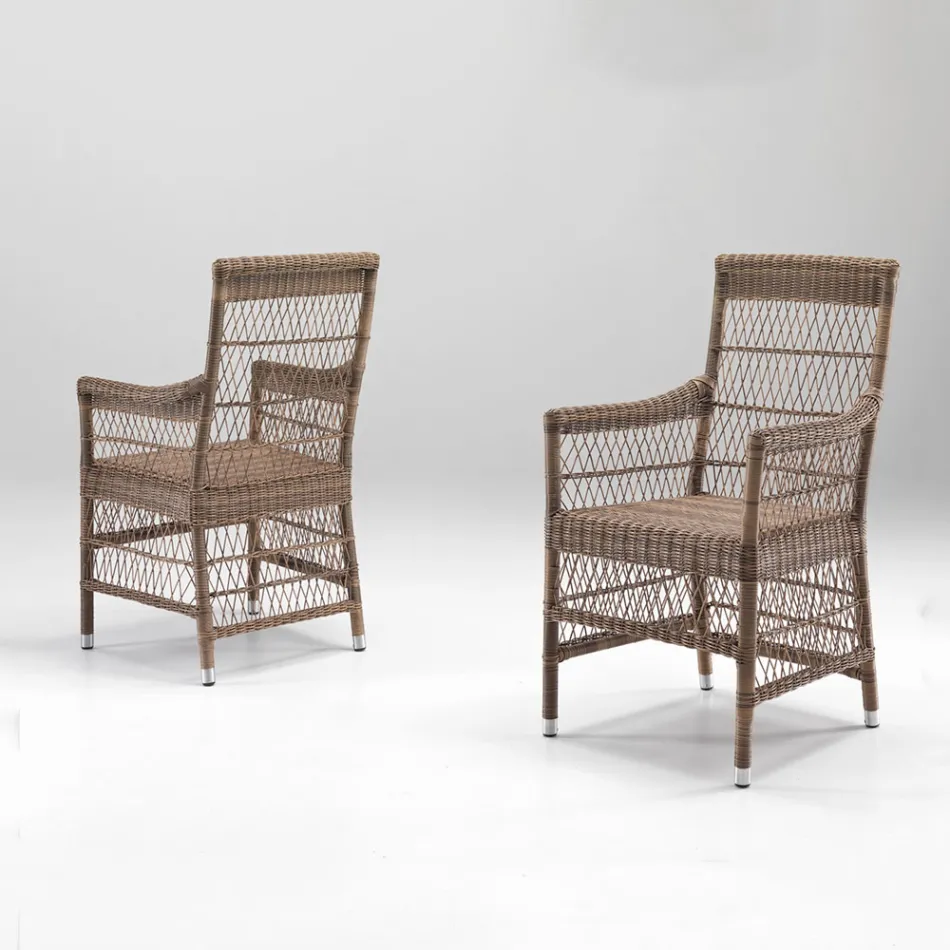 Outdoor Chair with Armrests in Polyrattan - Gigi Viadurini