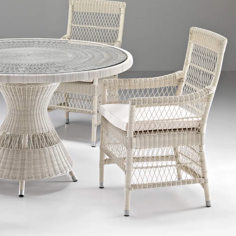 Outdoor Chair with Armrests in Polyrattan - Gigi Viadurini