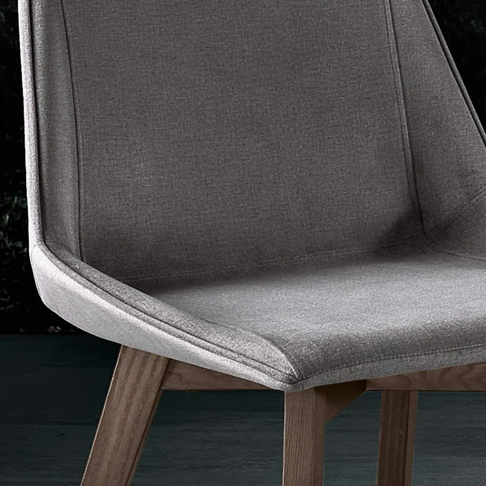Chair with Wooden Legs and Monocoque Fabric Seat Made in Italy - Hinata Viadurini