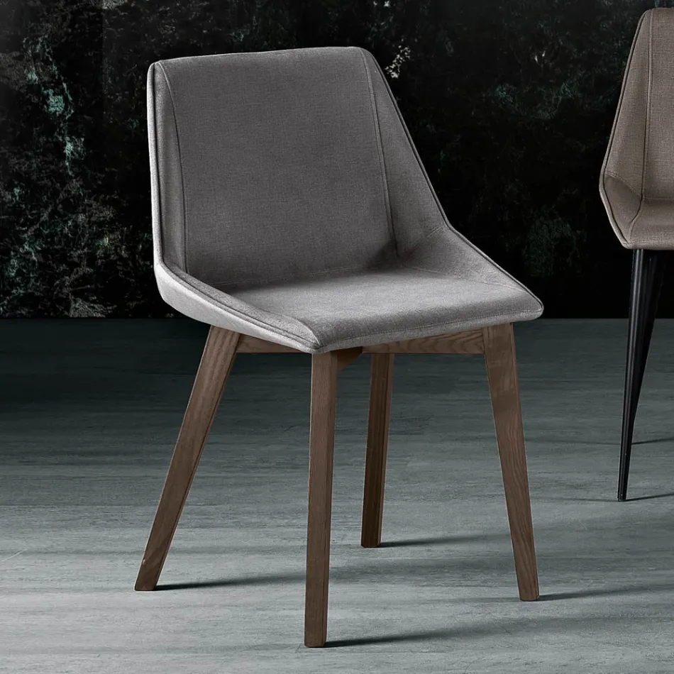 Chair with Wooden Legs and Monocoque Fabric Seat Made in Italy - Hinata Viadurini