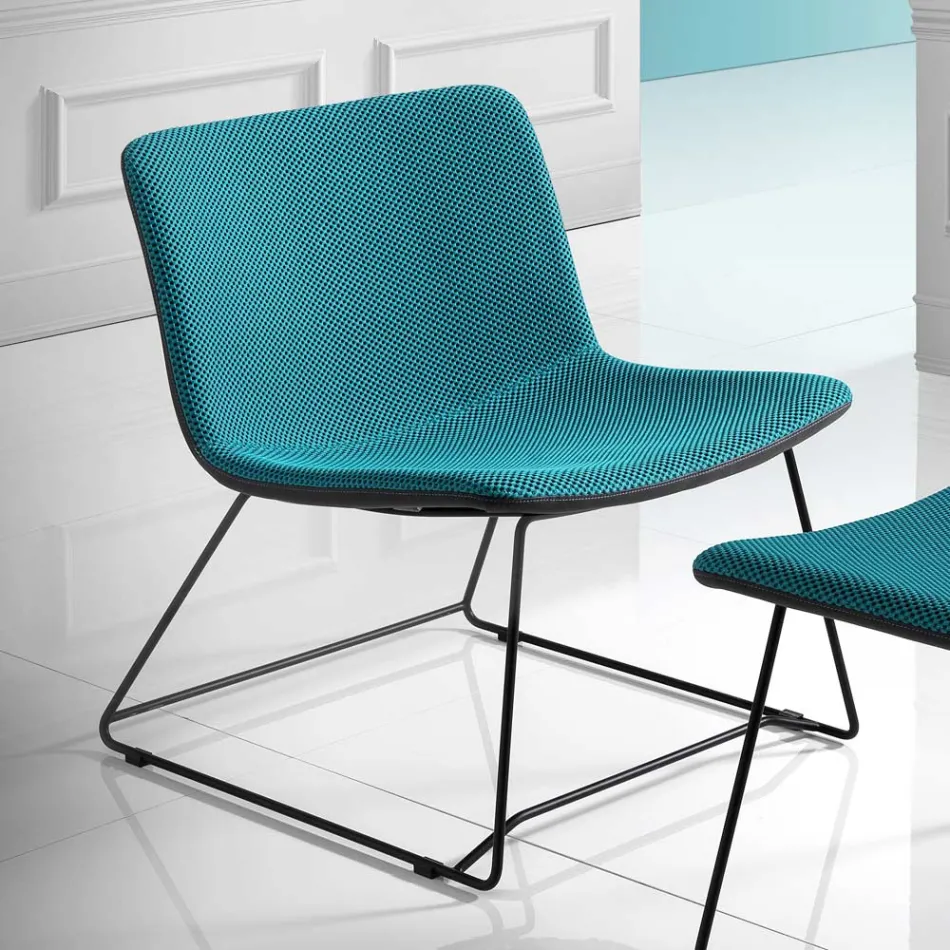 Chair with Footrest in Vulcano Fabric and Metal Legs Made in Italy - Amane Viadurini