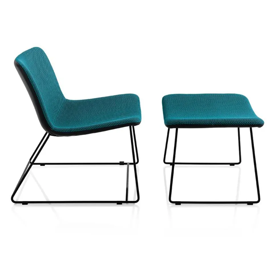 Chair with Footrest in Vulcano Fabric and Metal Legs Made in Italy - Amane Viadurini
