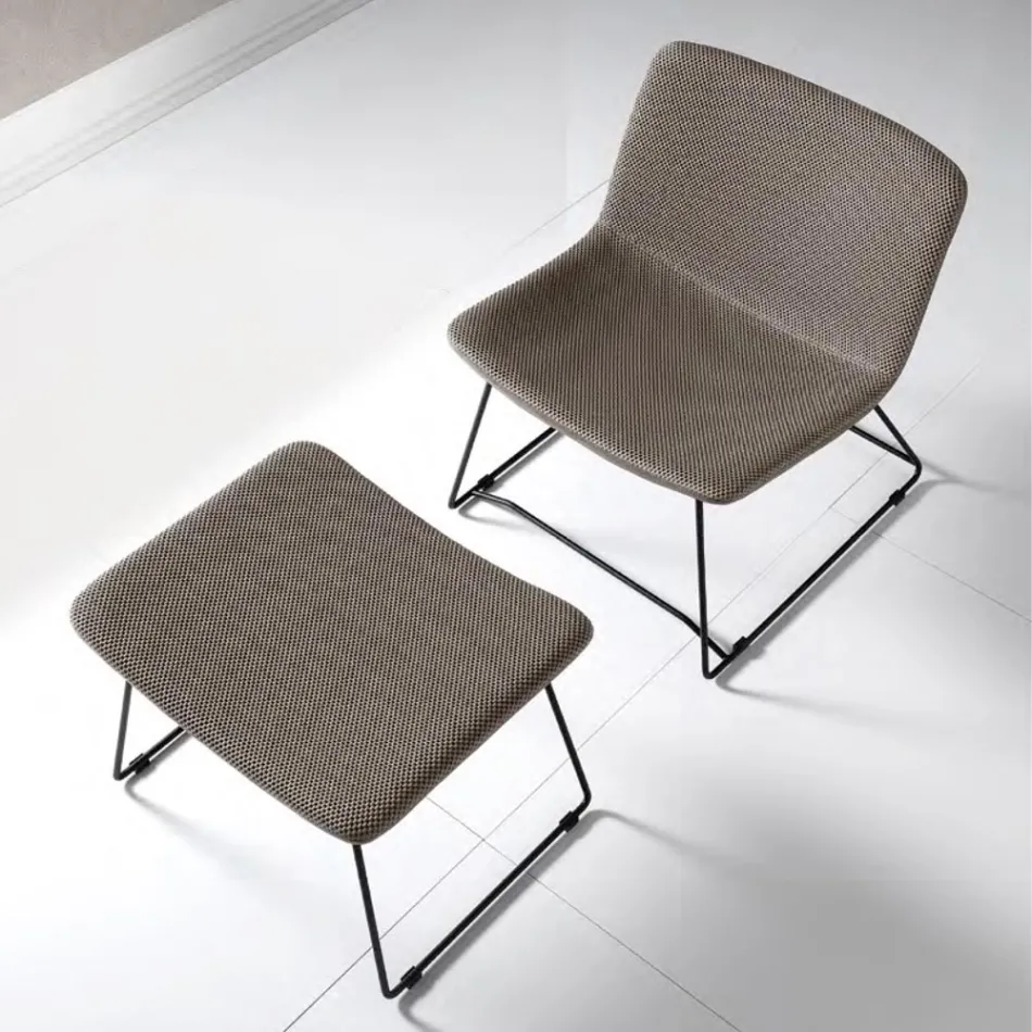 Chair with Footrest in Vulcano Fabric and Metal Legs Made in Italy - Amane Viadurini
