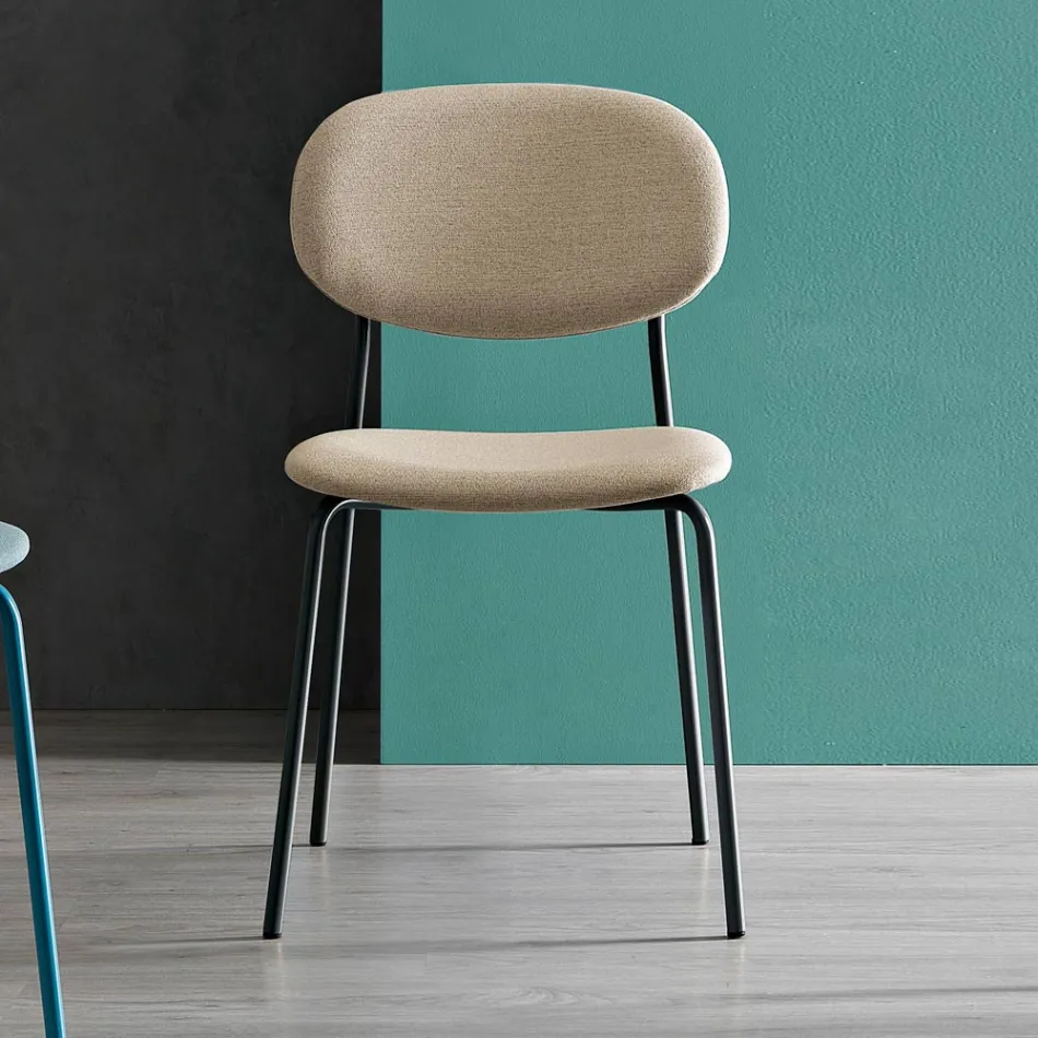 Chair with Metal Structure, Seat and Back in Fabric - Serenella Viadurini