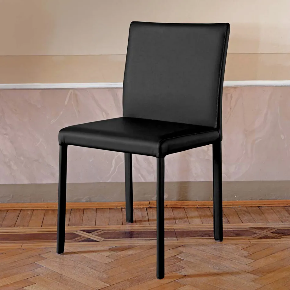 Designer Kitchen Chair Fully Upholstered in Leather Made in Italy - Tara Viadurini