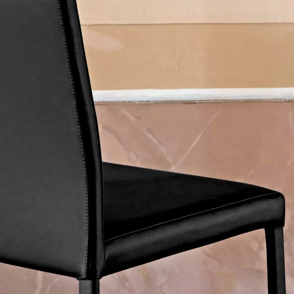Designer Kitchen Chair Fully Upholstered in Leather Made in Italy - Tara Viadurini