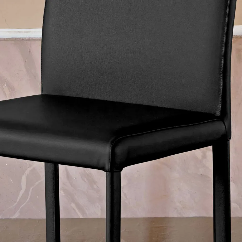 Designer Kitchen Chair Fully Upholstered in Leather Made in Italy - Tara Viadurini