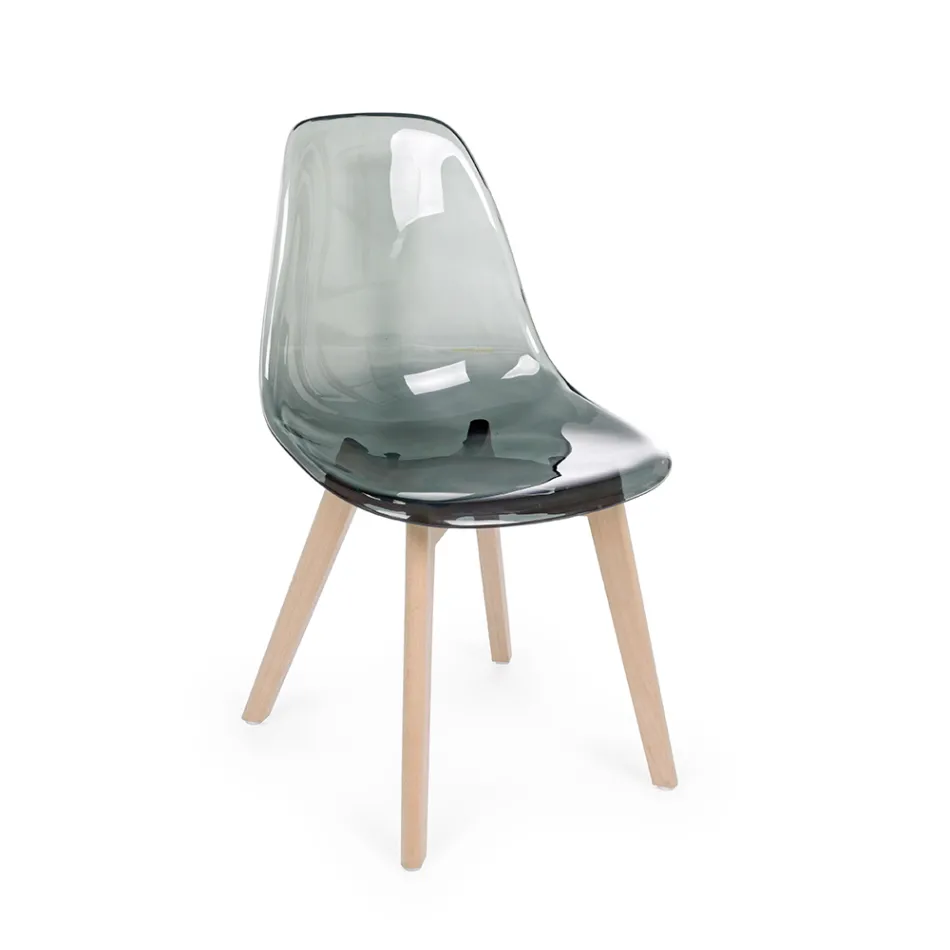 Kitchen Chair in Beech Wood and Polycarbonate Design 4 Pieces - Pisy Viadurini